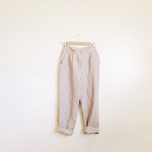 Vintage High-Waisted Linen Blend Trousers